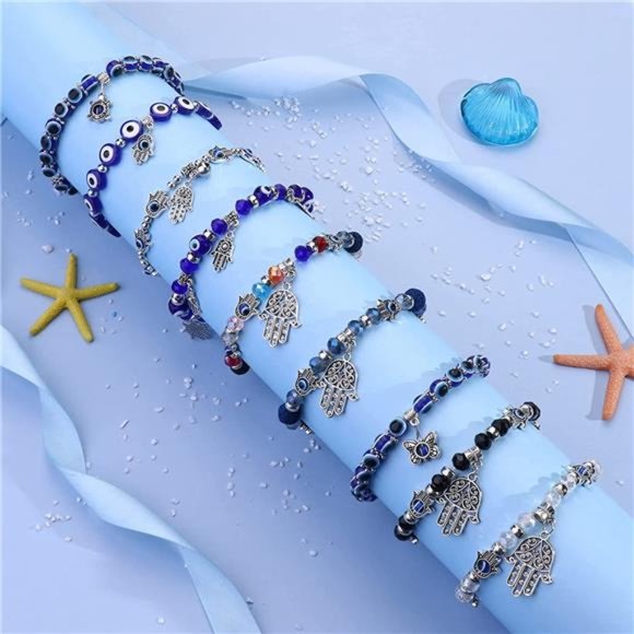 9Pcs Evil Eye Bracelets for Men Women Bead Bracelet Set - Picture 2 of 6